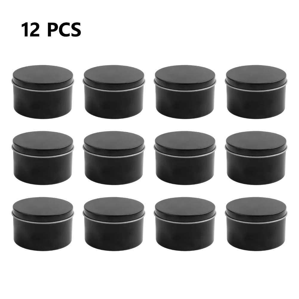 Kotak timah logam bulat 12/24  - Black Tin Candle ulasan dan harga