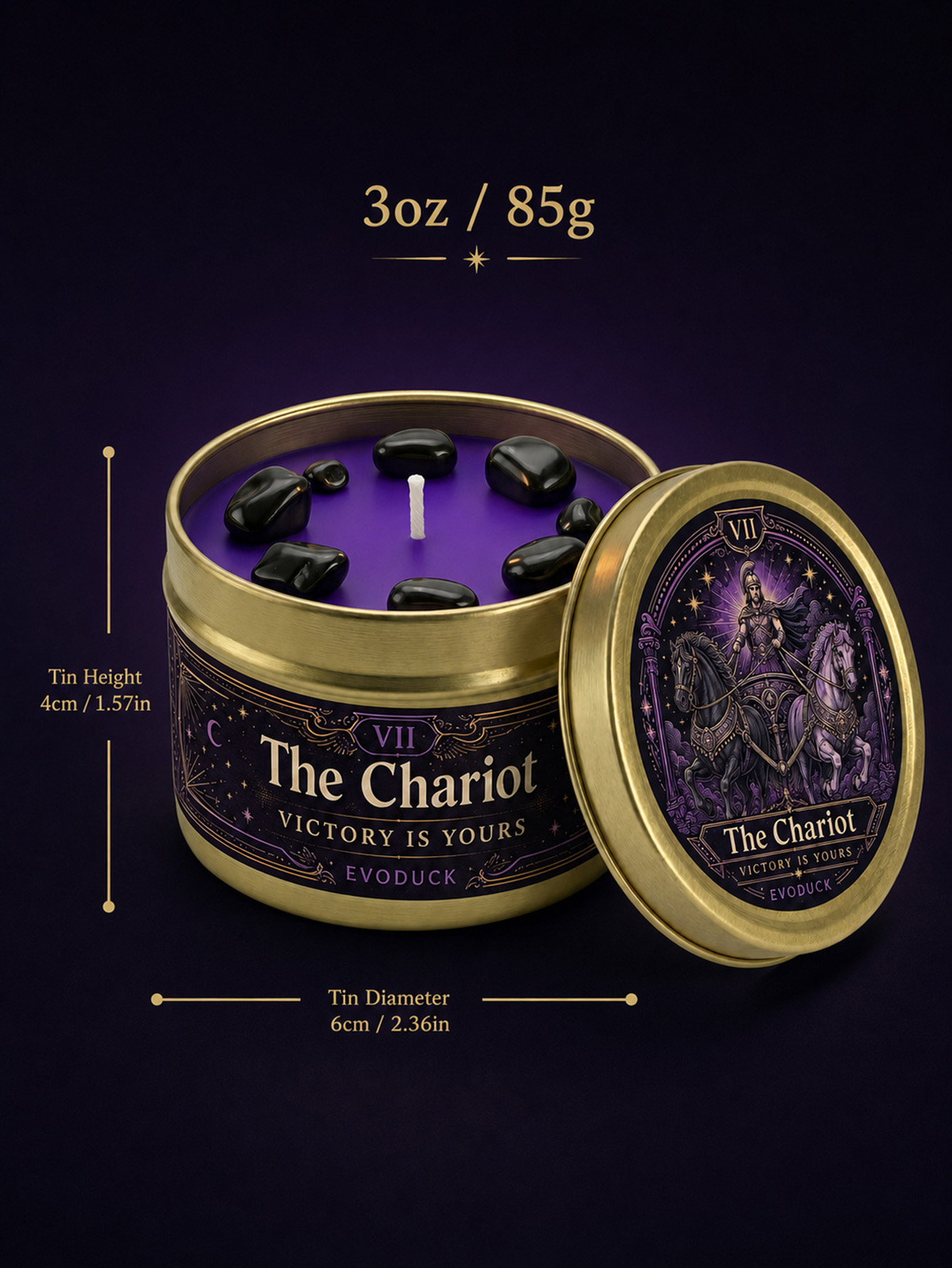 EVODUCK Lilin Tarot The Chario - Black Tin Candle ulasan dan harga